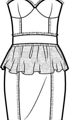 露肩连衣裙小短裙服装设计矢量图