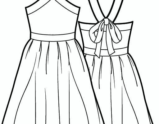 蝴蝶结露肩连衣裙设计矢量图