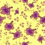 紫色杜鹃花黄色底纹拼接矢量图印花源文件