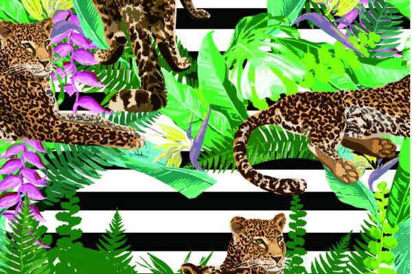 动物图案 豹 植物花卉 叶子