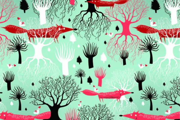 卡通图案 卡通动物 狐狸 植物花卉 树木