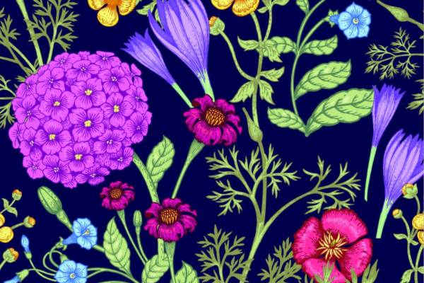 艳丽植物花卉印花矢量图