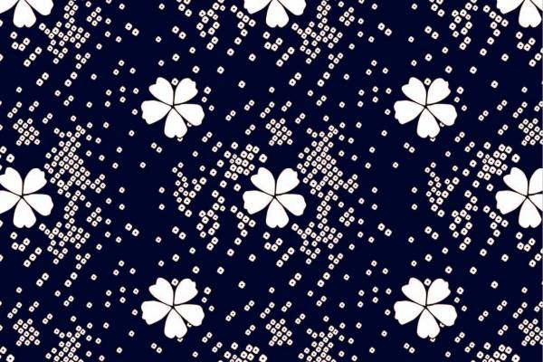 宝蓝色底纹白色花朵拼接服装数码印花矢量图