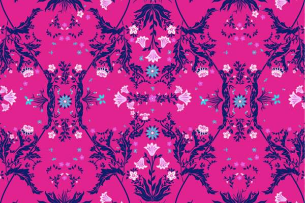 红色底色宝蓝色花纹数码印花矢量图