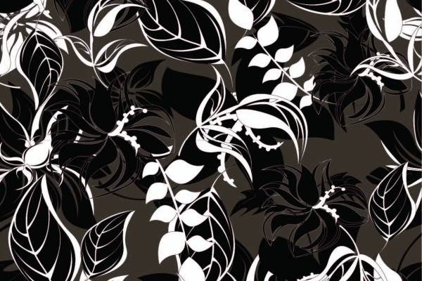 咖啡色底色植物树叶印花矢量图