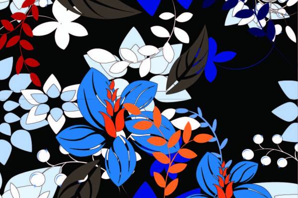 多彩植物叶子拼接数码印花矢量图