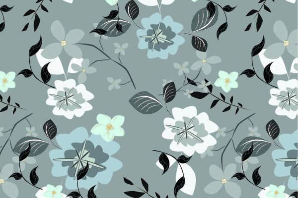 灰色淡雅植物花朵数码印花矢量图