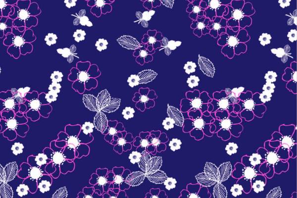 宝蓝色底色植物花朵拼接矢量图