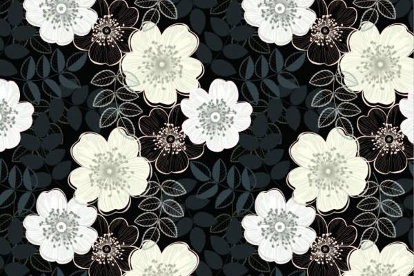 白色植物花卉矢量图数码印花源文件