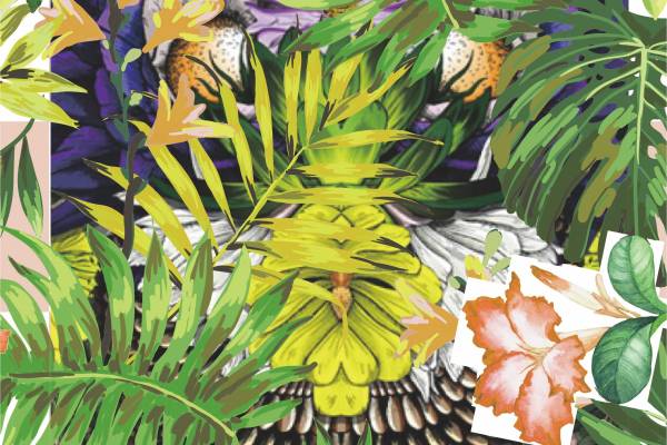 多彩植物花卉 花草组合印花矢量图