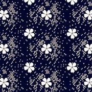 宝蓝色底纹白色花朵拼接服装数码印花矢量图