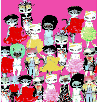 新款卡通猫咪纺织面料水印数码印花金昌分色稿源文件