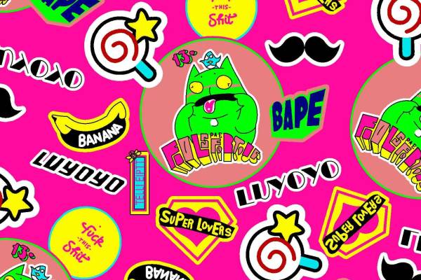 粉红色底卡通图案水印数码印花矢量图金昌分色稿源文件