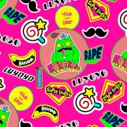 粉红色底卡通图案水印数码印花矢量图金昌分色稿源文件