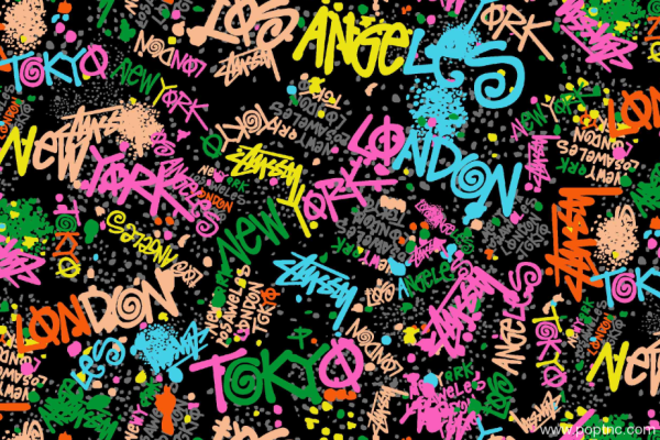 新款多彩字母拼接涂鸦纺织水印数码印花矢量图金昌分色源文件