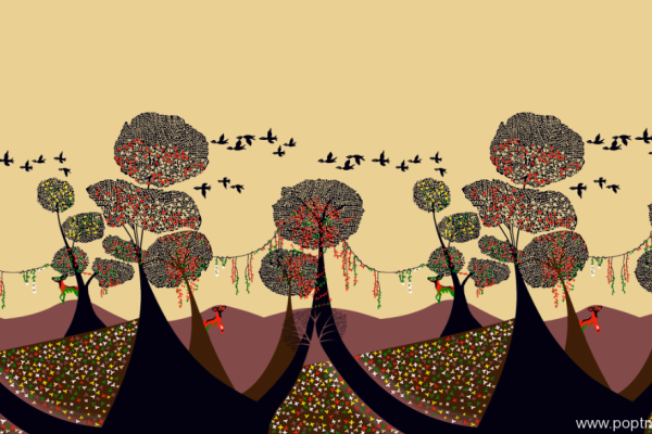 新款复古山水花鸟画矢量图纺织面料水印数码印花金昌分色稿源文件a2680-3