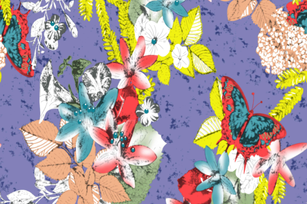 植物花卉蝴蝶纺织印花矢量图水印数码印花金昌分色稿A2738-1