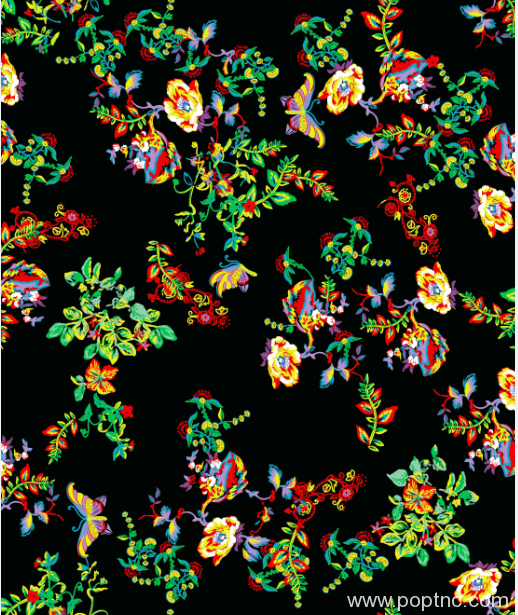 金昌花型多彩花朵蝴蝶矢量图纺织面料印花图案A2770-1