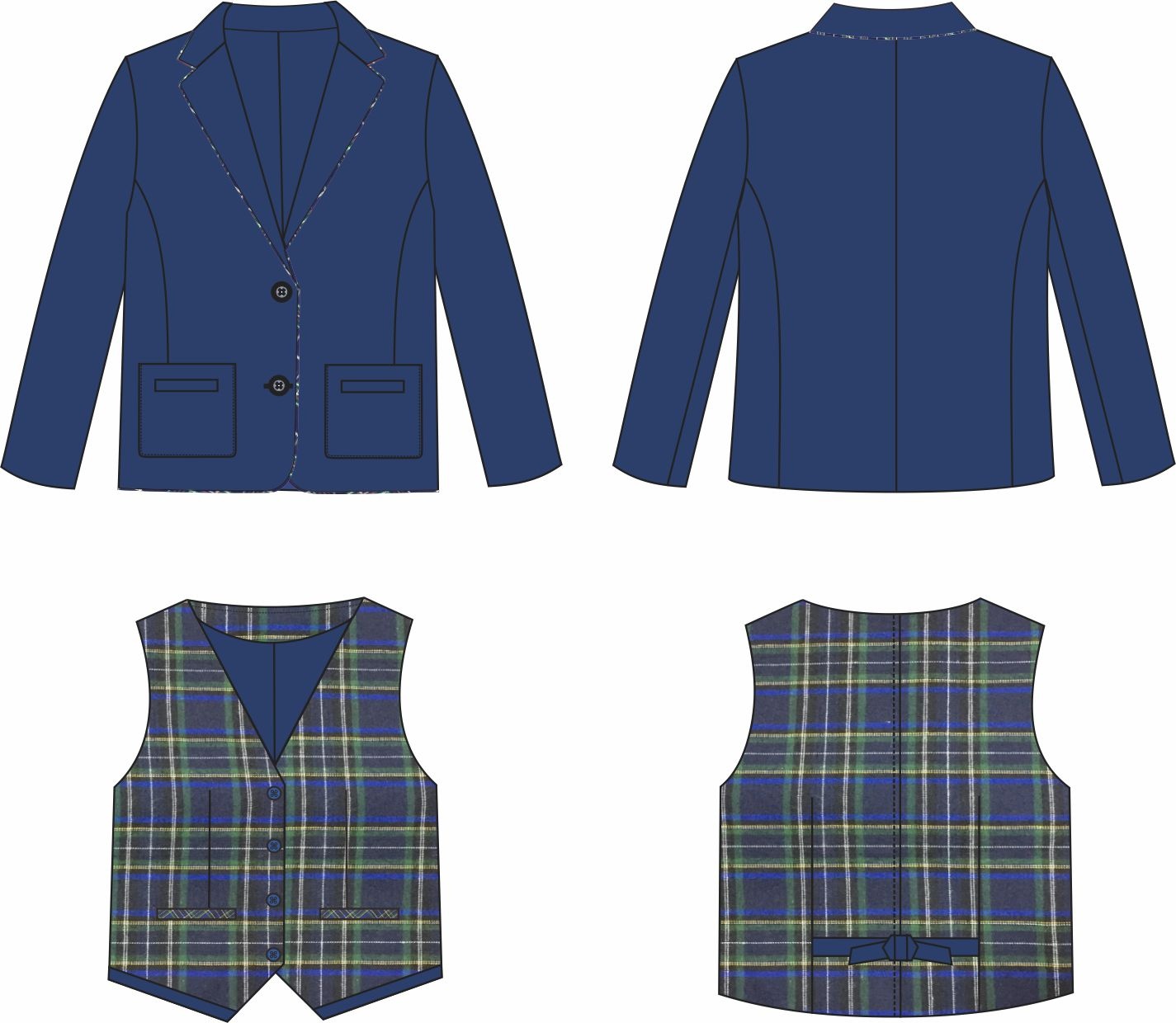 男士服装设计西装马甲外套矢量图服饰效果图