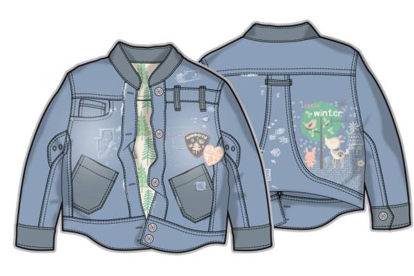 蓝色长袖外套小女孩童装彩色服装矢量素材设计稿