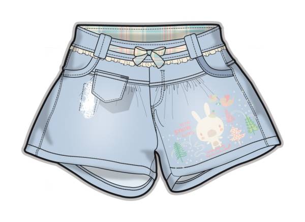 服装热裤裤子牛仔裤小女孩童装彩色服装矢量素材