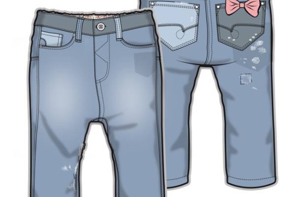 休闲裤牛仔裤女童童装彩色服装矢量素材蝴蝶结装饰