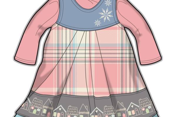 格子衫假两件小女孩童装裙装彩色服装矢量素材