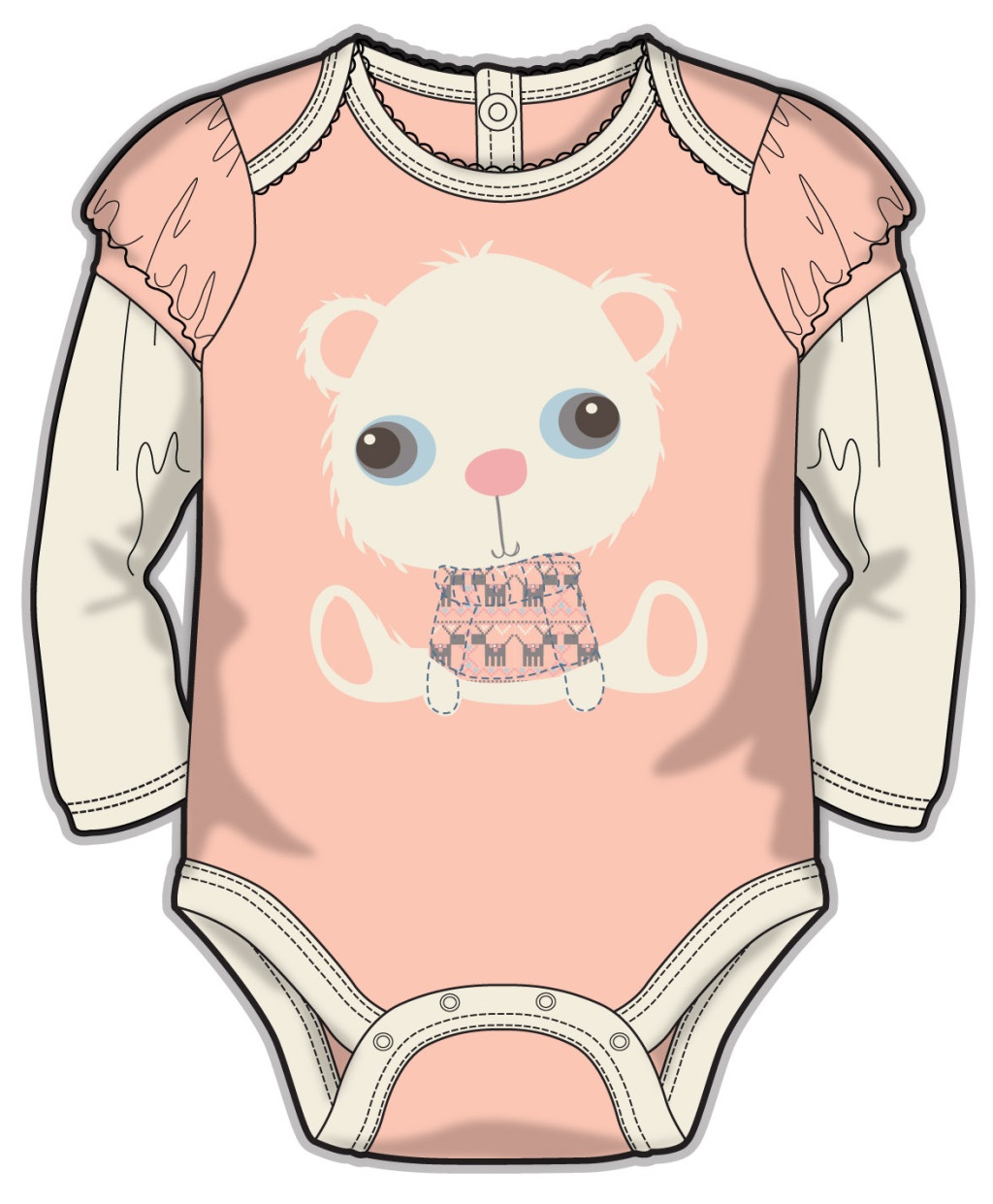 衣裤连体女宝宝服装设计彩色稿件矢量素材