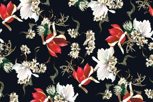 服装纺织面料印花图案红色花朵水印数码印花金昌格式矢量图