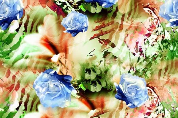 纺织面料印花图案花型设计矢量图数码印花蓝色玫瑰花花型