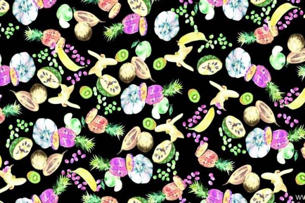 服装面料印花图案水果蔬菜花型矢量图数码印花图案