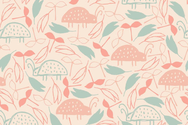 卡通植物花卉昆虫矢量图面料数码印花花型