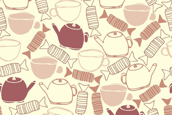手绘茶壶糖果印花图案面料数码印花矢量图