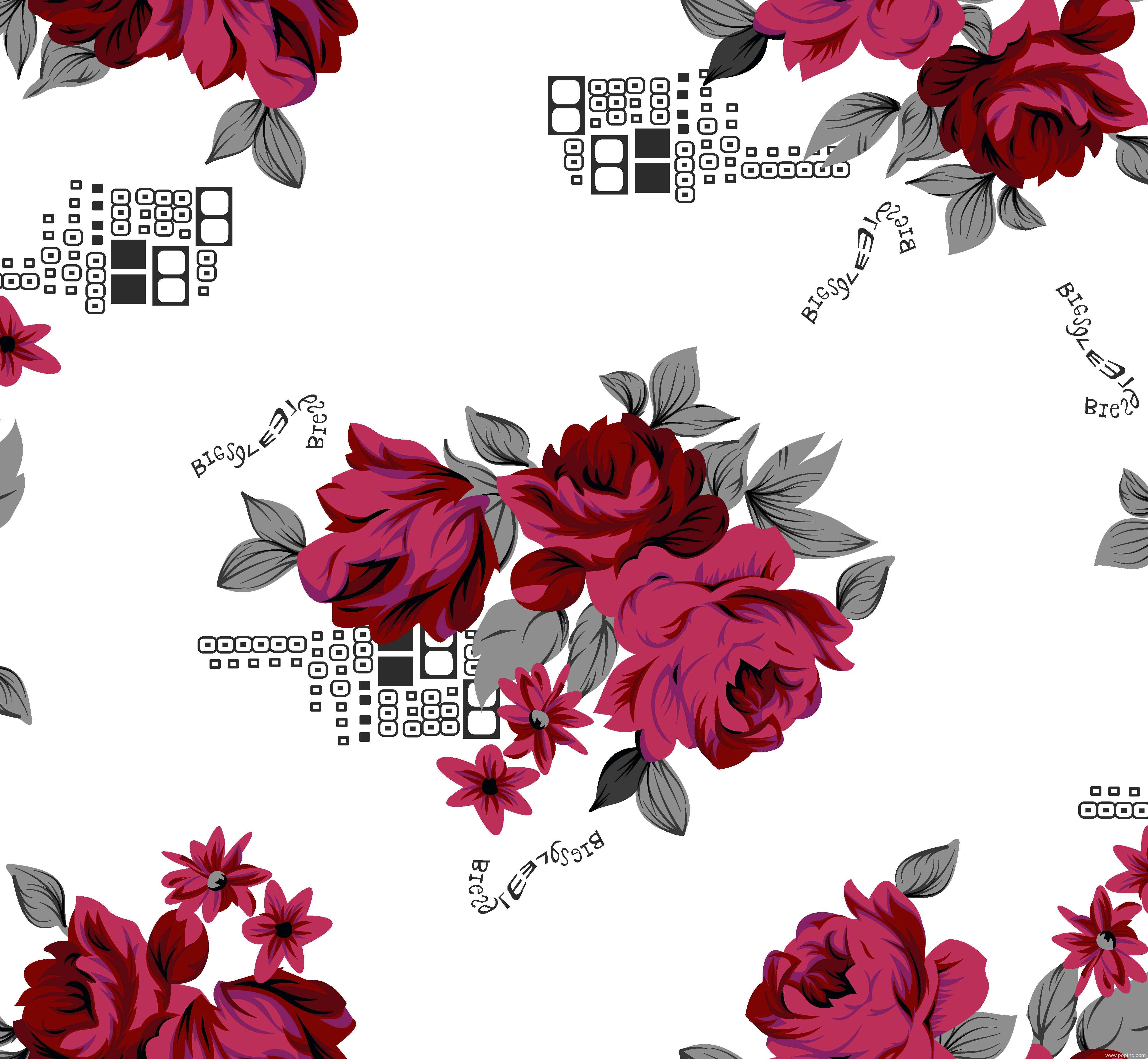 红色牡丹花花型字母拼接纺织印花矢量图金昌格式分色稿文件a2834-3