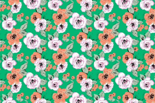 纺织面料印花花型玫瑰花拼接矢量图绿色底色金昌格式分色稿a2847-1