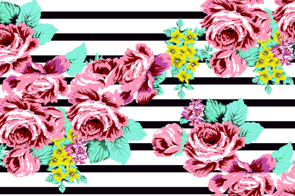 纺织面料水印数码印花花型牡丹花黑白条子拼接图案金昌分色稿文件a2847-2