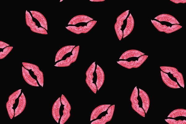 黑色底色粉红唇印印花花型矢量图房子面料金昌格式分色稿A2861