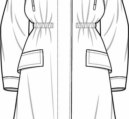 女士长款风衣外套设计矢量图收腰设计