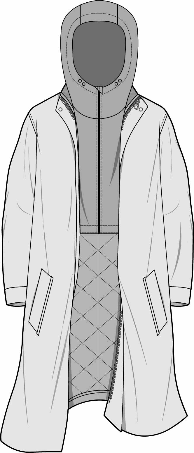 男士长款风衣外套设计矢量图斜插口袋