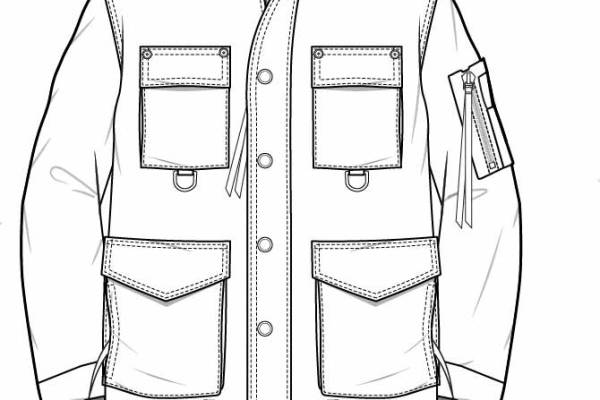 男士工装外套设计矢量图多口袋设计