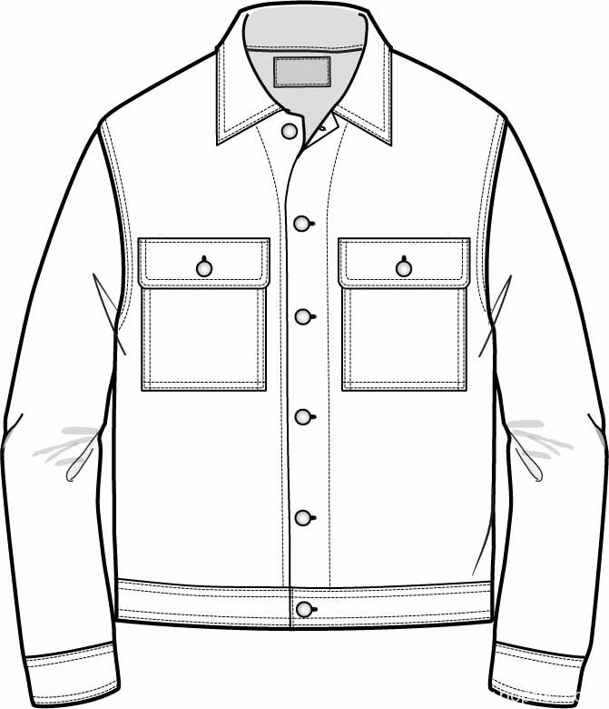 男士工装外套设计矢量图纽扣门禁