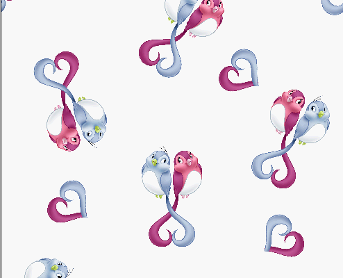 印花矢量图小鸟心形图案印花花型纺织面料水印数码印花金昌花型