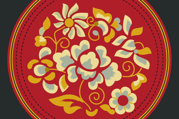 圆形复古刺绣矢量图裁片烫图花型