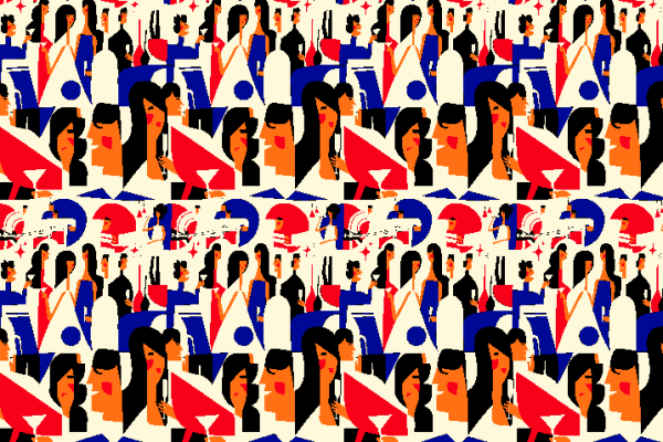 卡通人物男女头像拼接矢量图纺织面料水印数码印花金昌花型