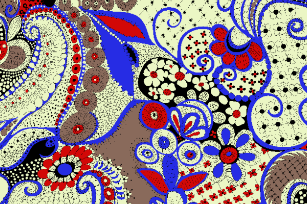 几何复古多彩腰果花印花花型纺织面料水印数码印花金昌花型