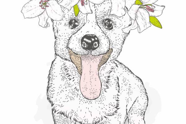 卡通动物小狗花朵矢量图纺织裁片烫图印花矢量图