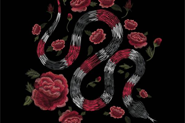 牡丹花 蛇类拼接矢量图裁片烫图印花花型