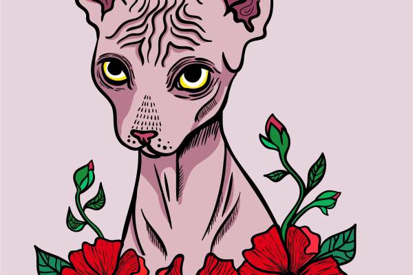 猫咪植物花朵矢量图裁片烫图印花花型