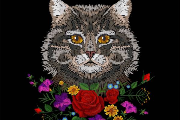 猫咪玫瑰花矢量图服装裁片烫图印花矢量图