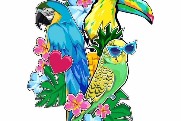 植物花朵鹦鹉心形眼睛矢量图烫图裁片花型